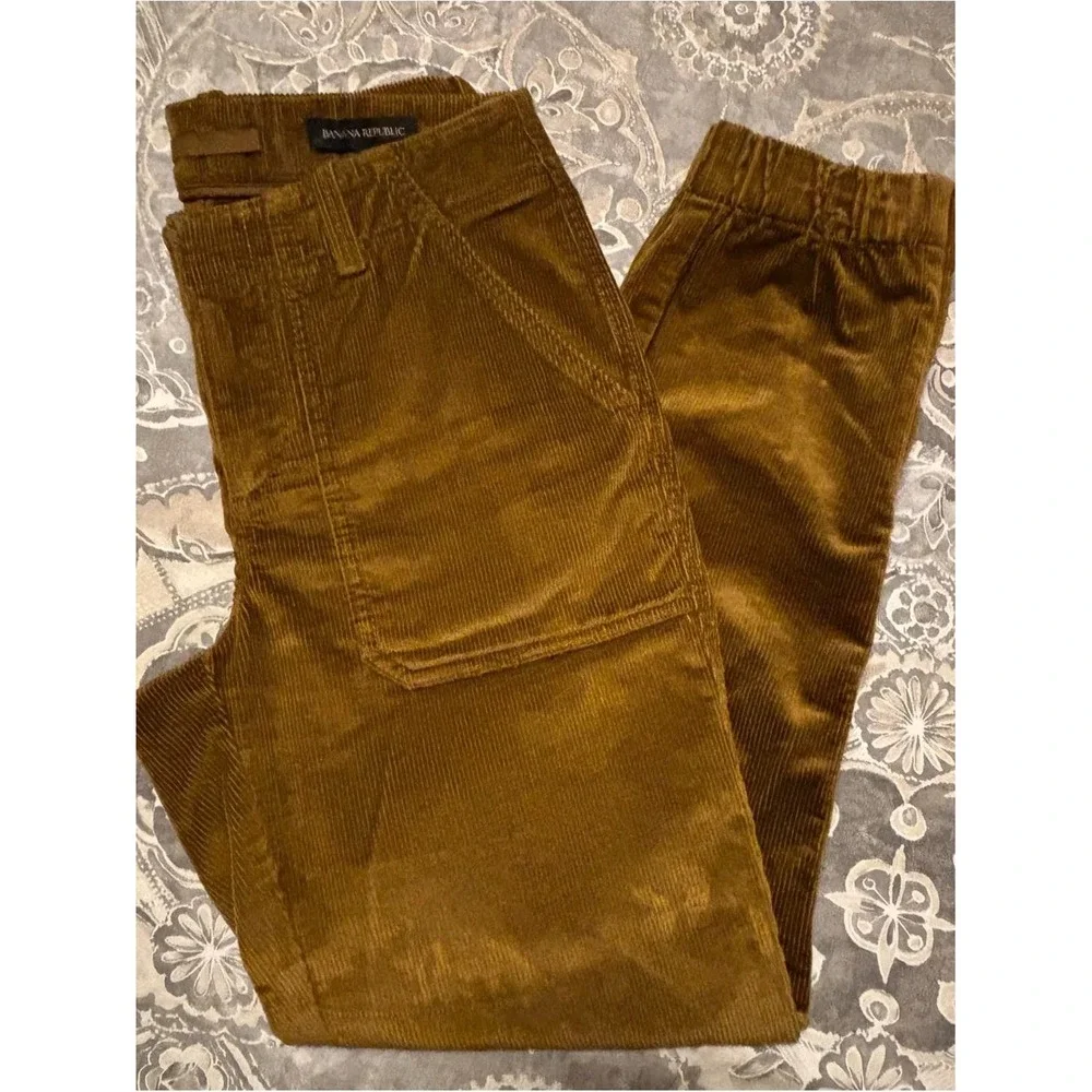 Banana Republic Mustard Gold Corduroy Utility Jogger Pants Size 18 Ankle Zip‎